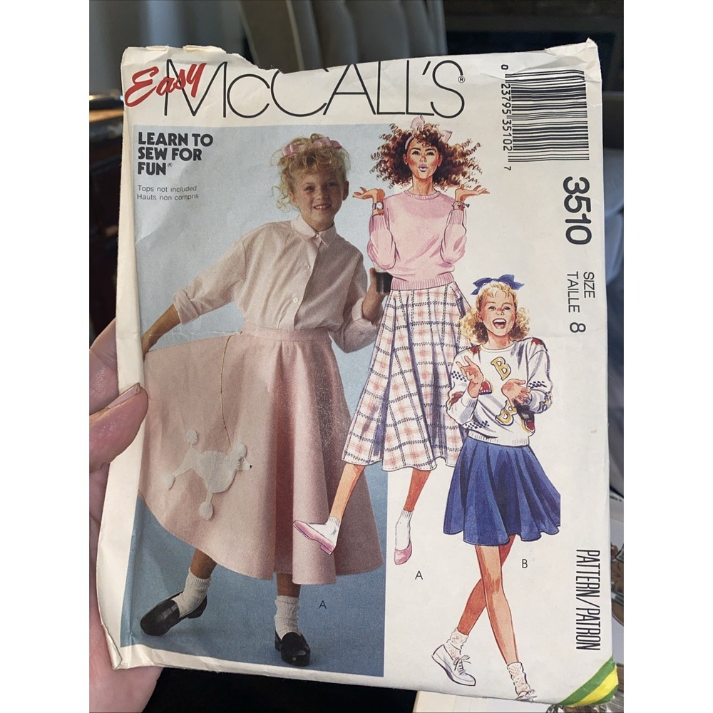 Vintage 1988 McCalls 3510 Girls Skirt Poodle Applique Sewing Pattern Size 8 Cut